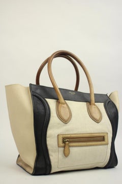 Céline Luggage Tricolor Mini Cety11 Beige Canvas Tote