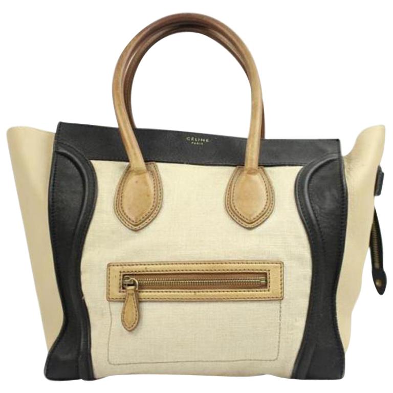 Céline Luggage Tricolor Mini Cety11 Beige Canvas Tote For Sale