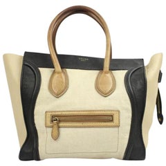Céline Luggage Tricolor Mini Cety11 Beige Canvas Tote