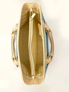 Celine Macadam Boogie Bright Blue Canvas Fabric Top Handle Bag