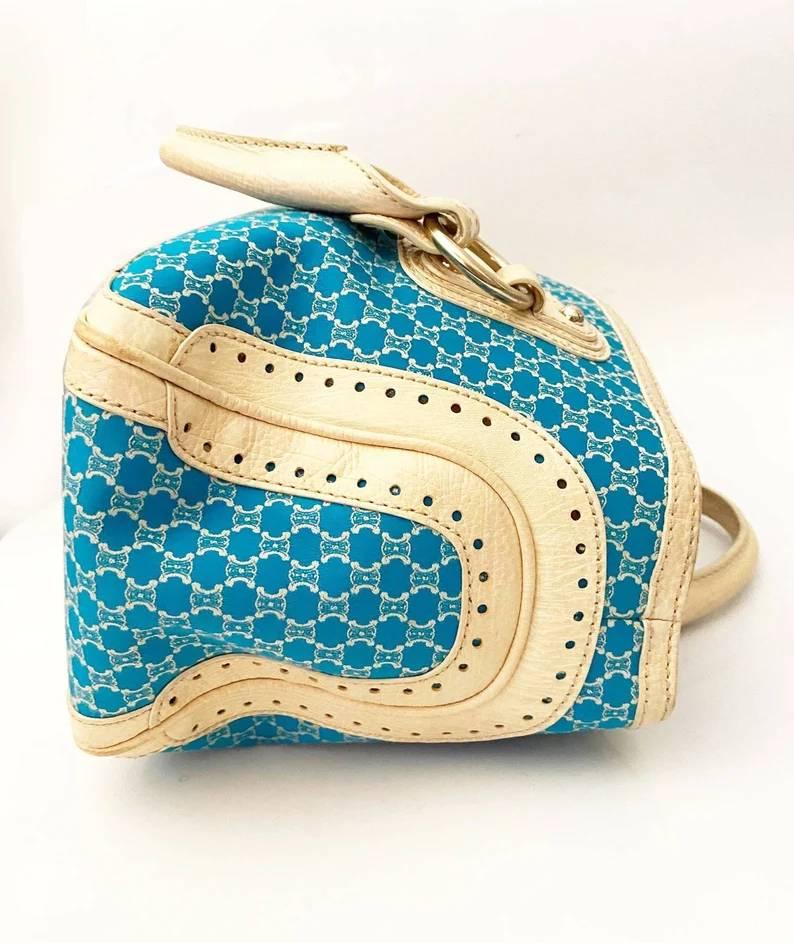 Women's or Men's Celine Macadam Boogie Bright Blue Canvas Fabric Top Handle Bag For Sale