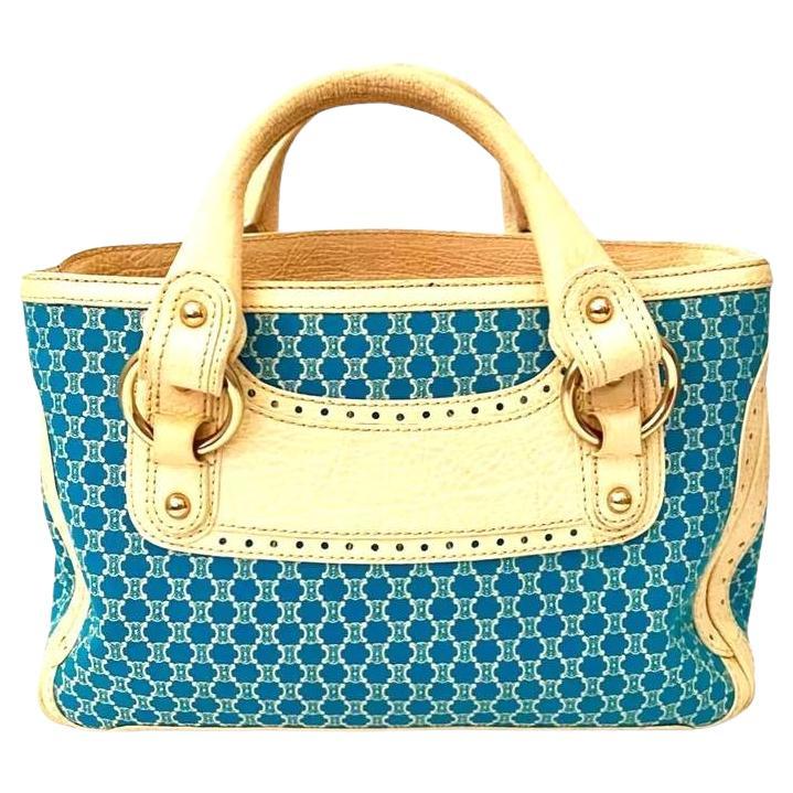 Celine Macadam Boogie Bright Blue Canvas Fabric Top Handle Bag For Sale