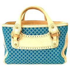 Vintage Celine Macadam Boogie Bright Blue Canvas Fabric Top Handle Bag