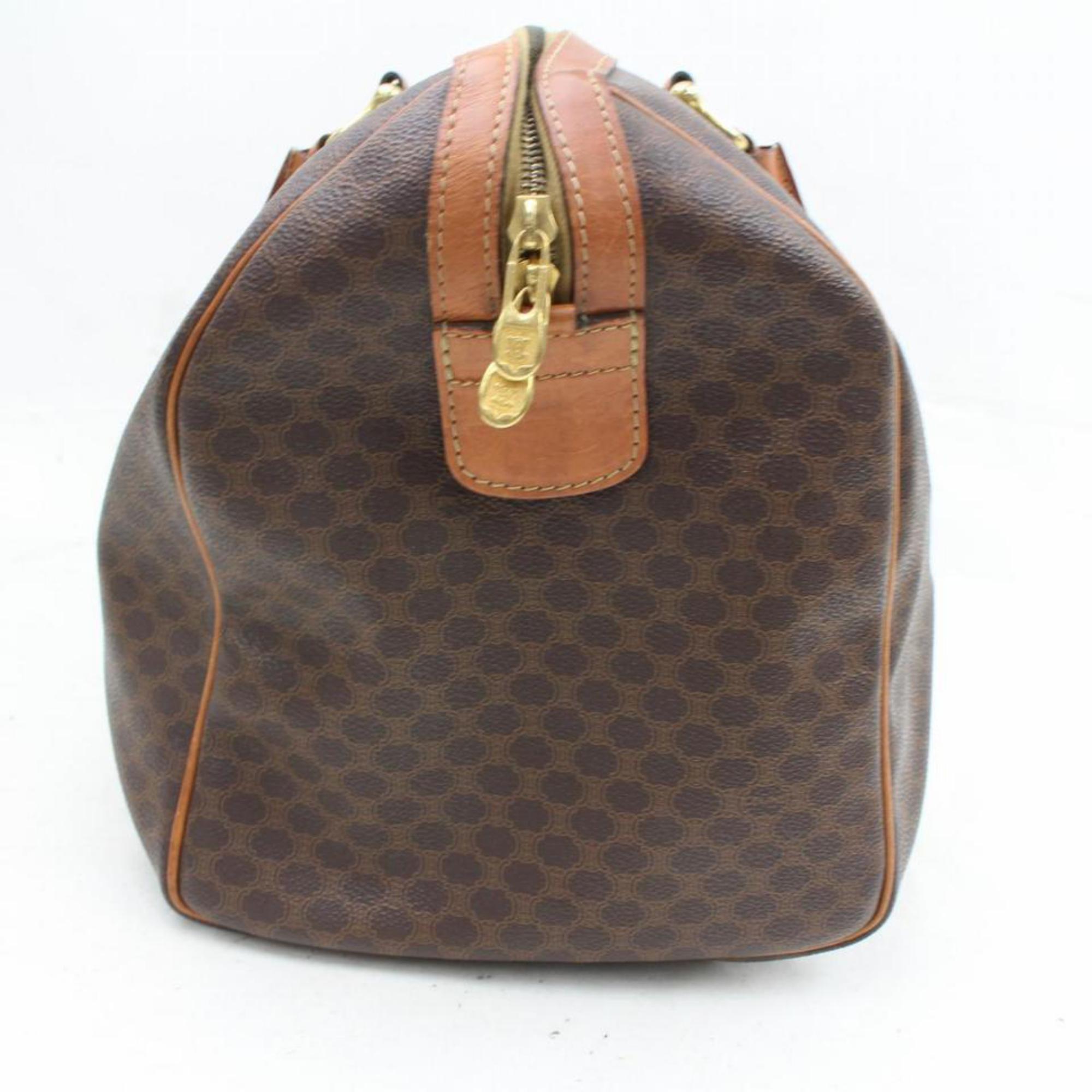 Céline Macadam Boston Duffle 865882 Brown Coated Canvas Weekend/Travel Bag In Good Condition For Sale In Forest Hills, NY