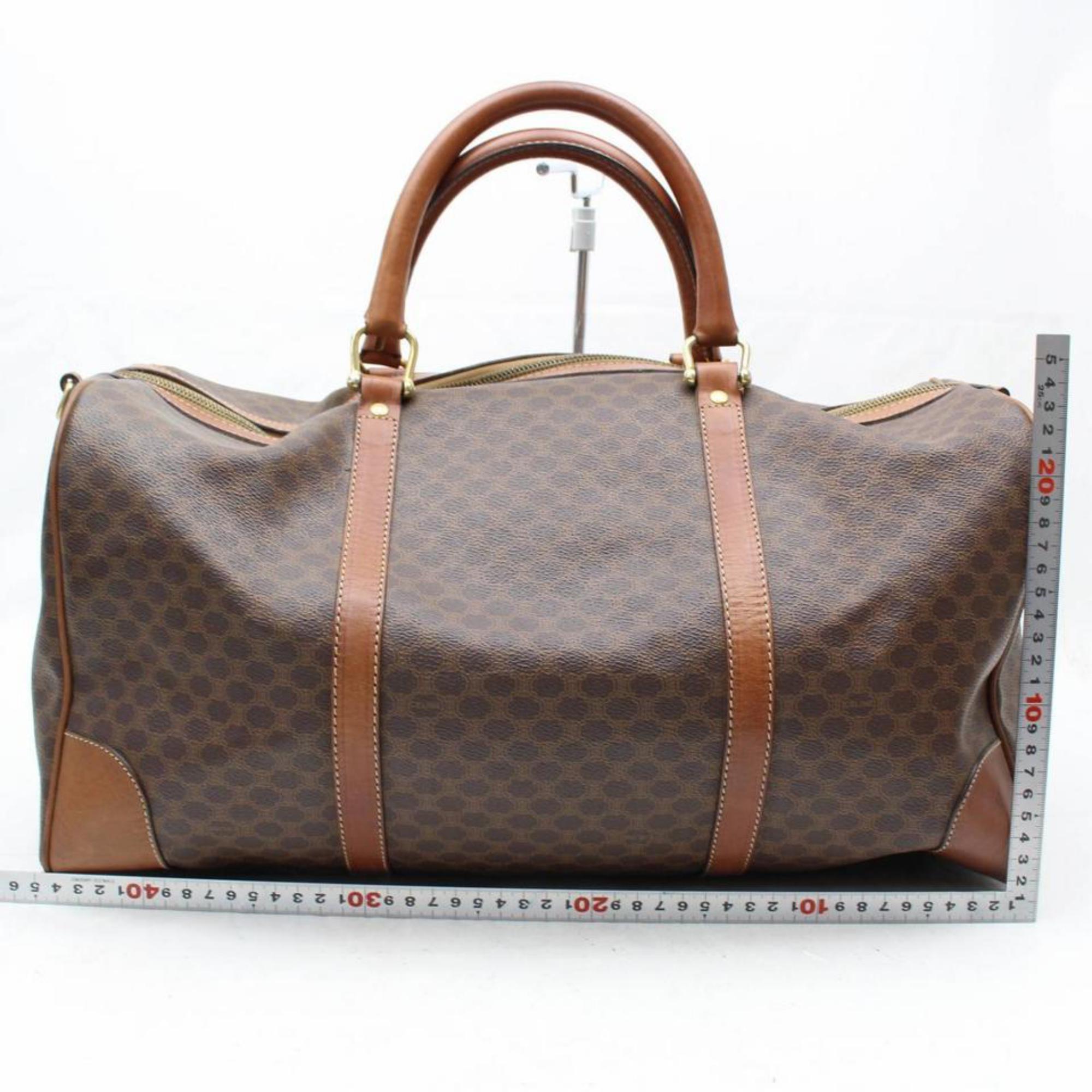 Céline Macadam Boston Duffle 866211 Brown Coated Canvas Weekend/Travel Bag In Fair Condition For Sale In Forest Hills, NY