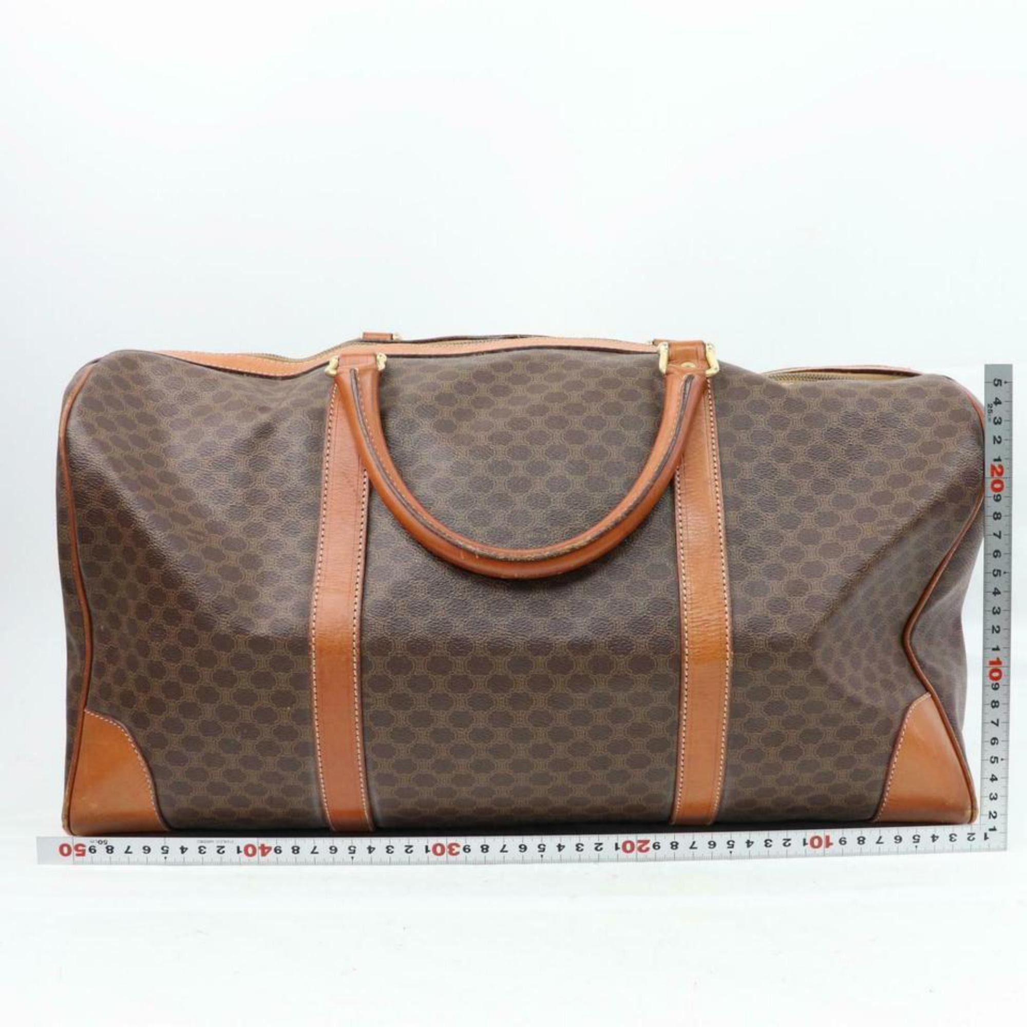 Céline Macadam Boston Duffle 870196 Brown Coated Canvas Weekend/Travel Bag In Fair Condition For Sale In Forest Hills, NY