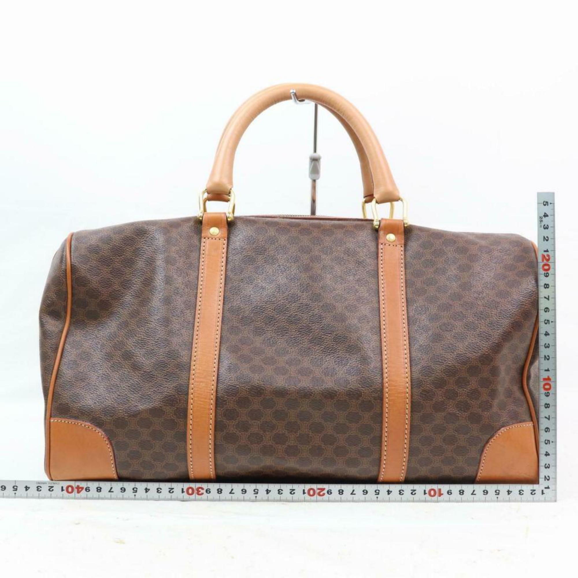 Céline Macadam Boston Duffle 870347 Brown Coated Canvas Weekend/Travel Bag In Good Condition For Sale In Forest Hills, NY