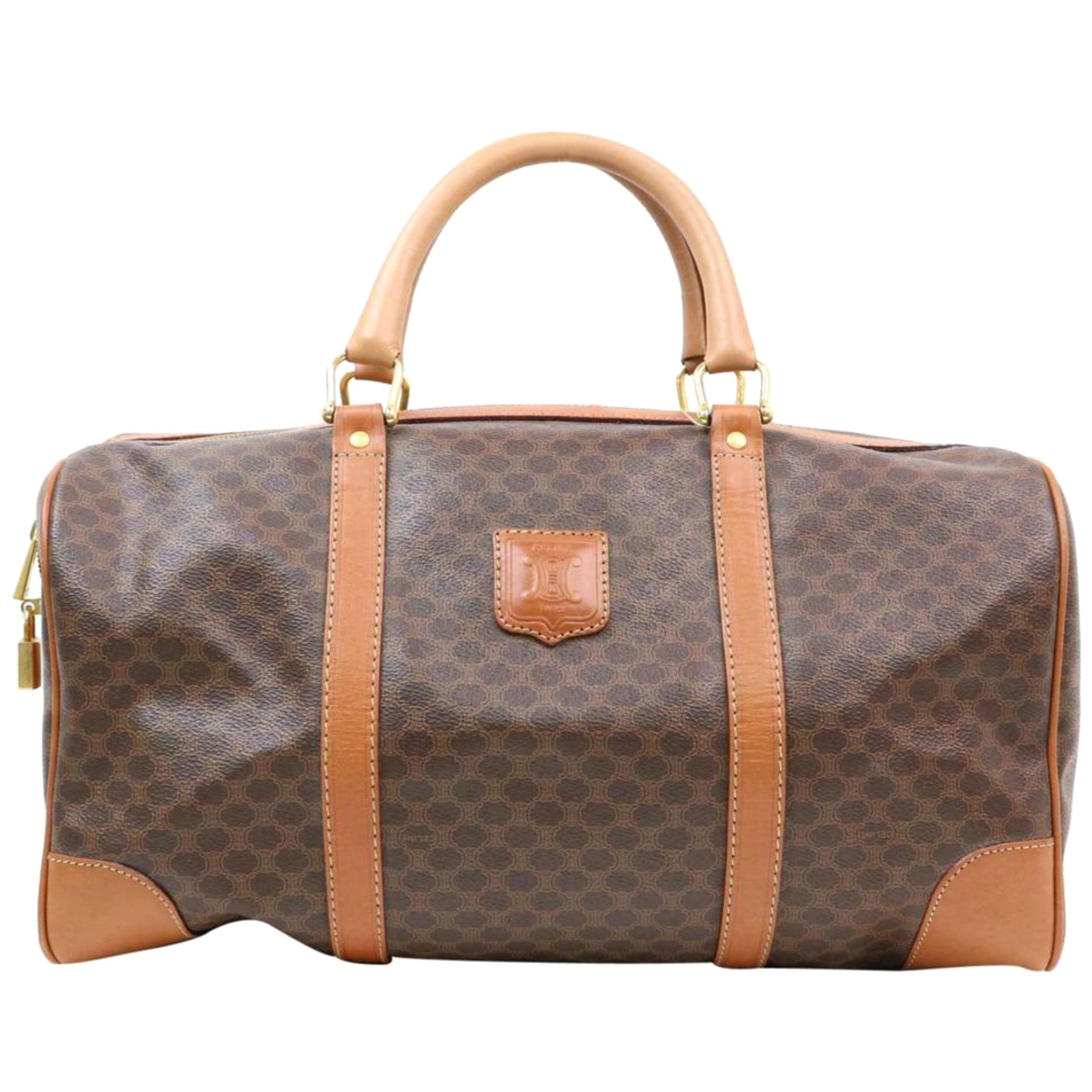 Céline Macadam Boston Duffle 870347 Brown Coated Canvas Weekend/Travel Bag For Sale