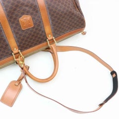 Céline Macadam Boston Duffle with Strap 870204 Brown Coated Canvas Travel Bag