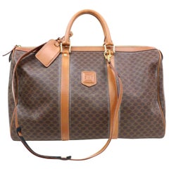 Céline Macadam Boston Duffle with Strap 870204 Brown Coated Canvas Travel Bag