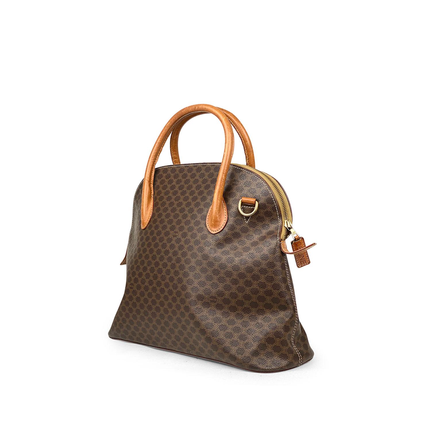 Brown Celine Macadam coated canvas Satchel Bag