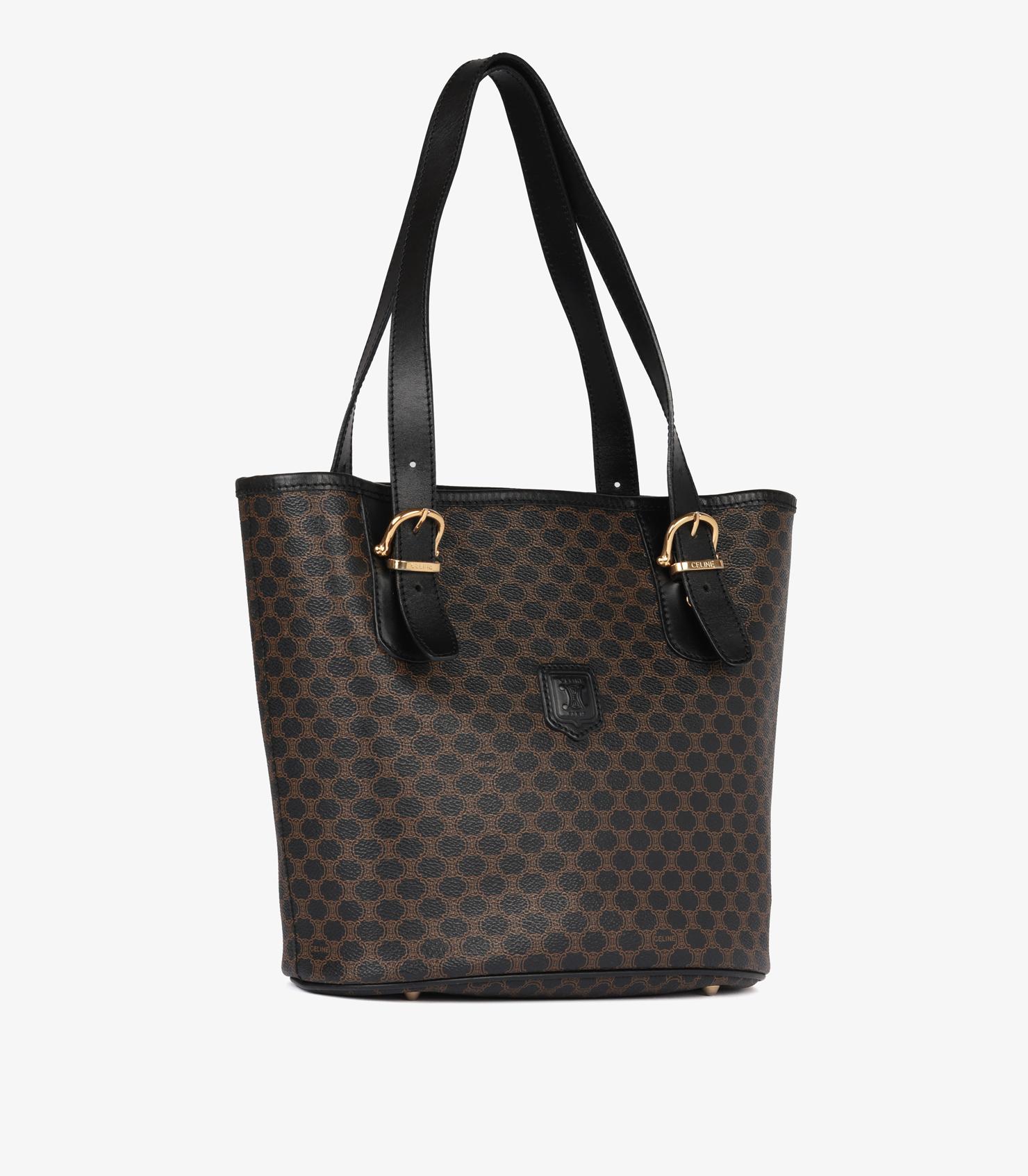 Bolso bandolera vintage Celine Macadam Monograma de lona revestida y piel de becerro Negro en venta