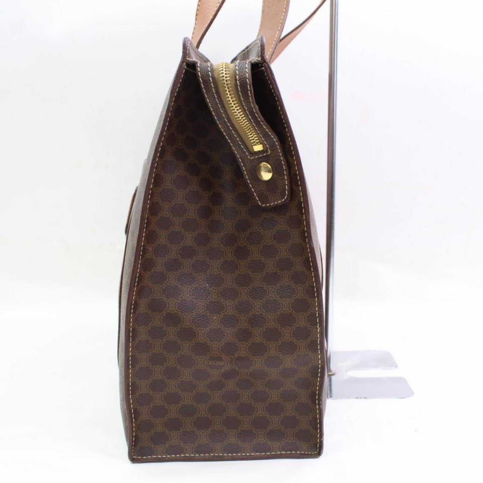 Céline Macadam Monogram Shopper Tote 866564 Brown Coated Canvas Shoulder Bag For Sale 3