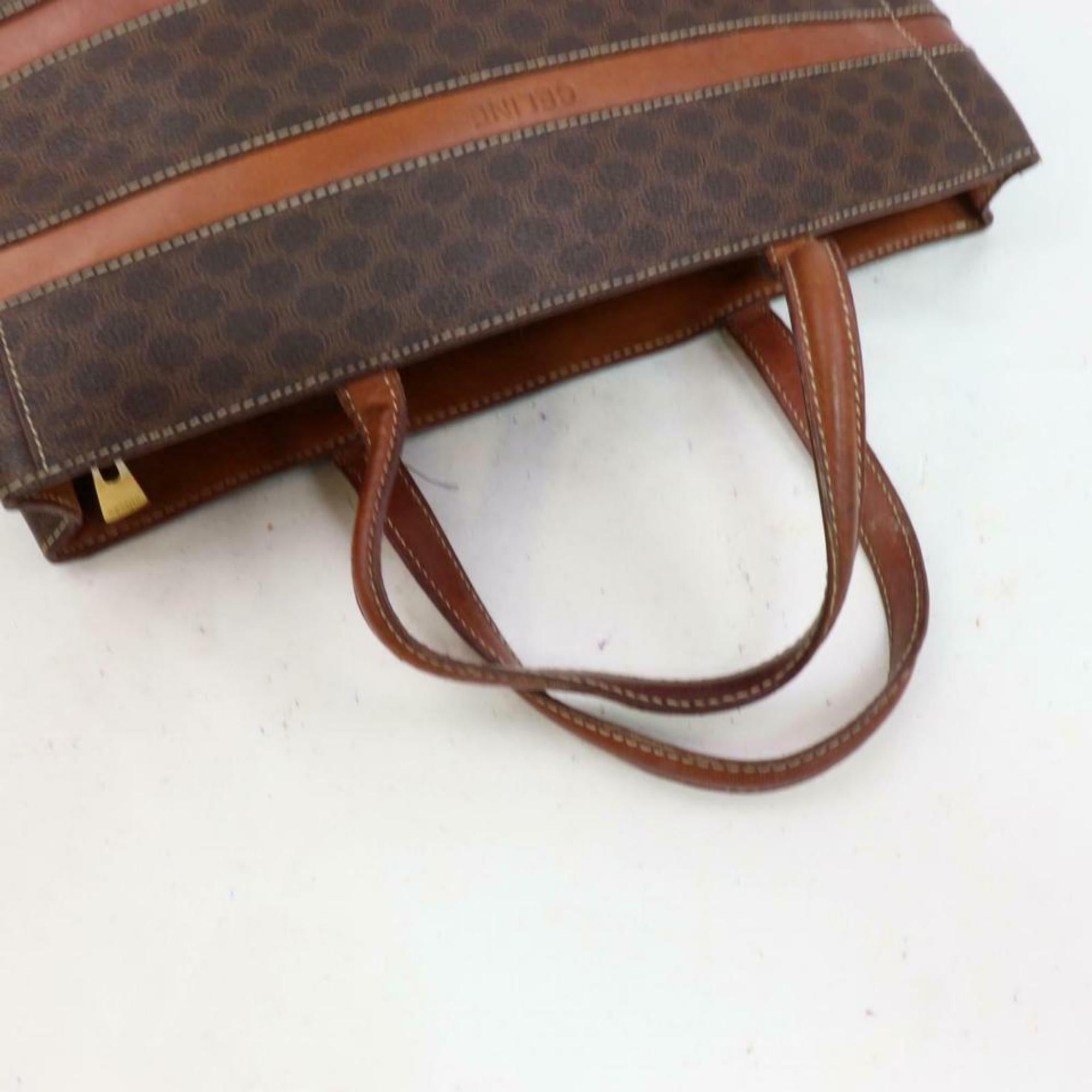 Céline Macadam Monogram Zip 870610 Brown Coated Canvas Tote In Good Condition For Sale In Forest Hills, NY