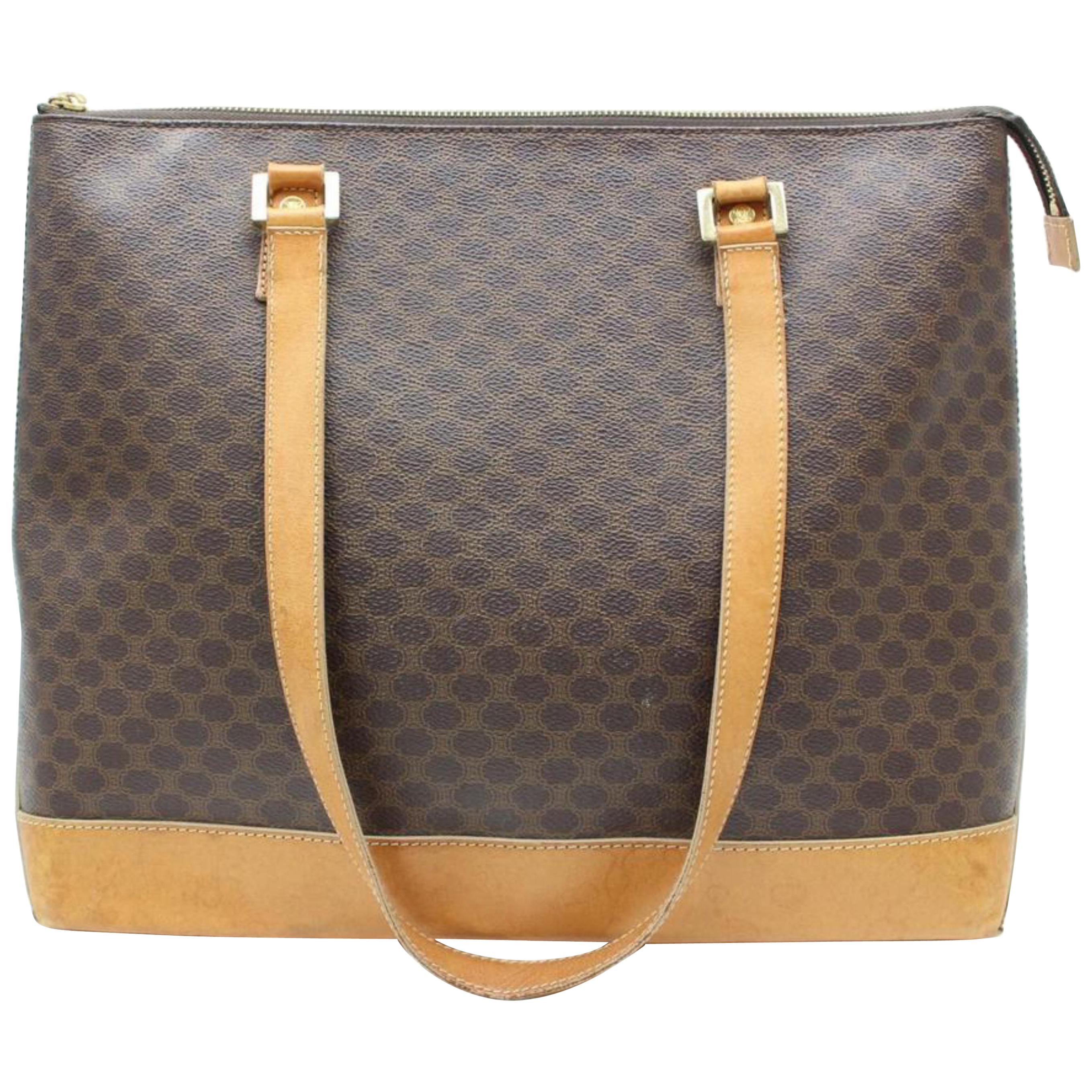 Céline Macadam Monogram Zip Tote 866821 Brown Coated Canvas Shoulder Bag For Sale