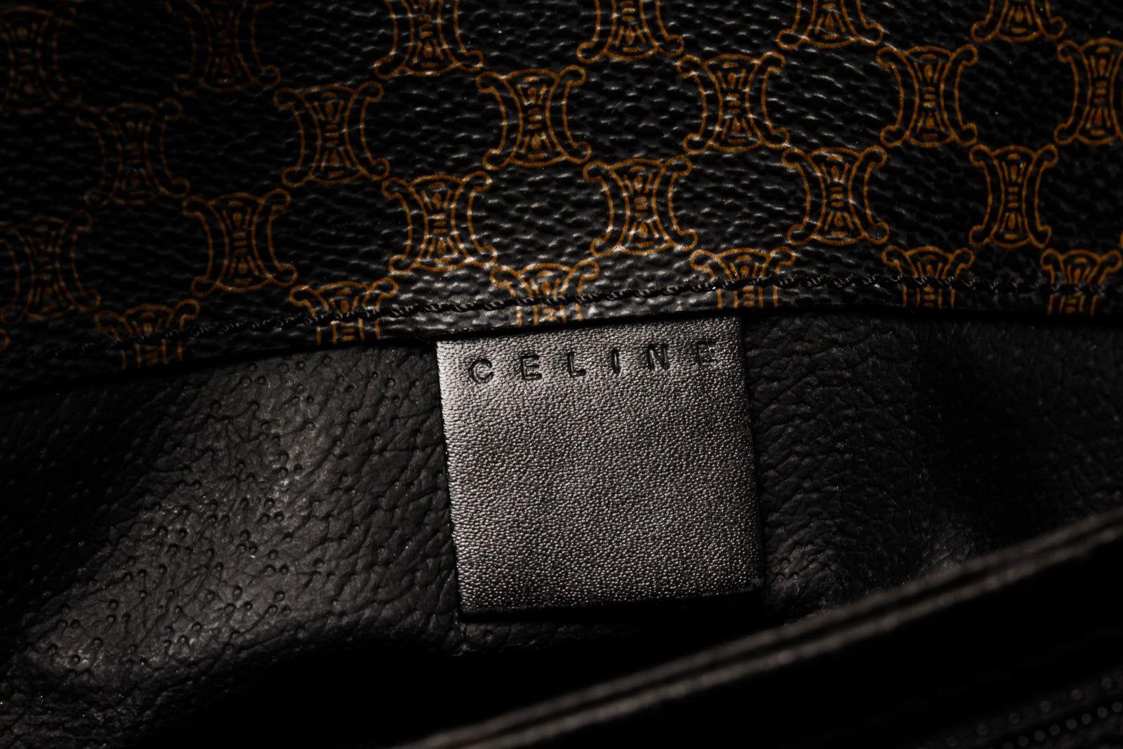 Women's Celine Macadam Pattern Pochette Black Leather Shoulder Bag