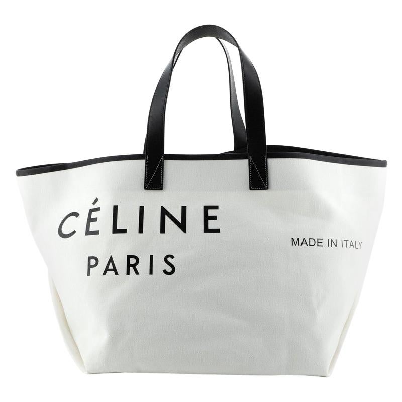 Celine Cabas De France Tote Canvas with Leather Medium at 1stDibs