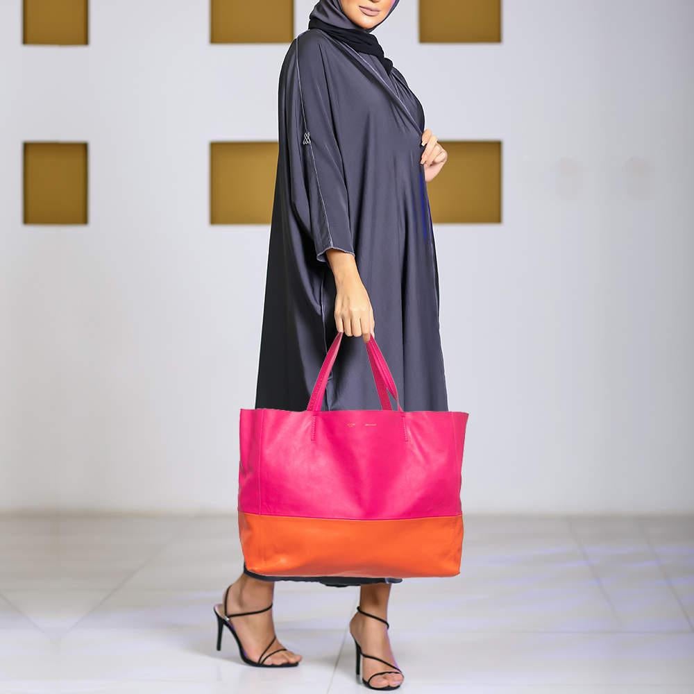 Celine Magenta/Orange Leather Horizontal Cabas Tote In Good Condition In Dubai, Al Qouz 2