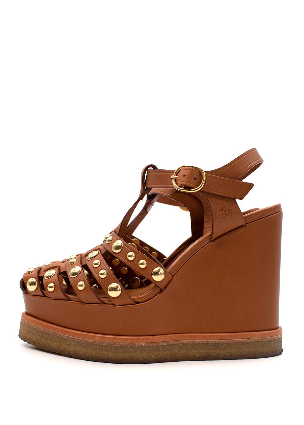 Braune und hellbraune Ledersandalen mit Keilabsatz von Celine Manon Damen