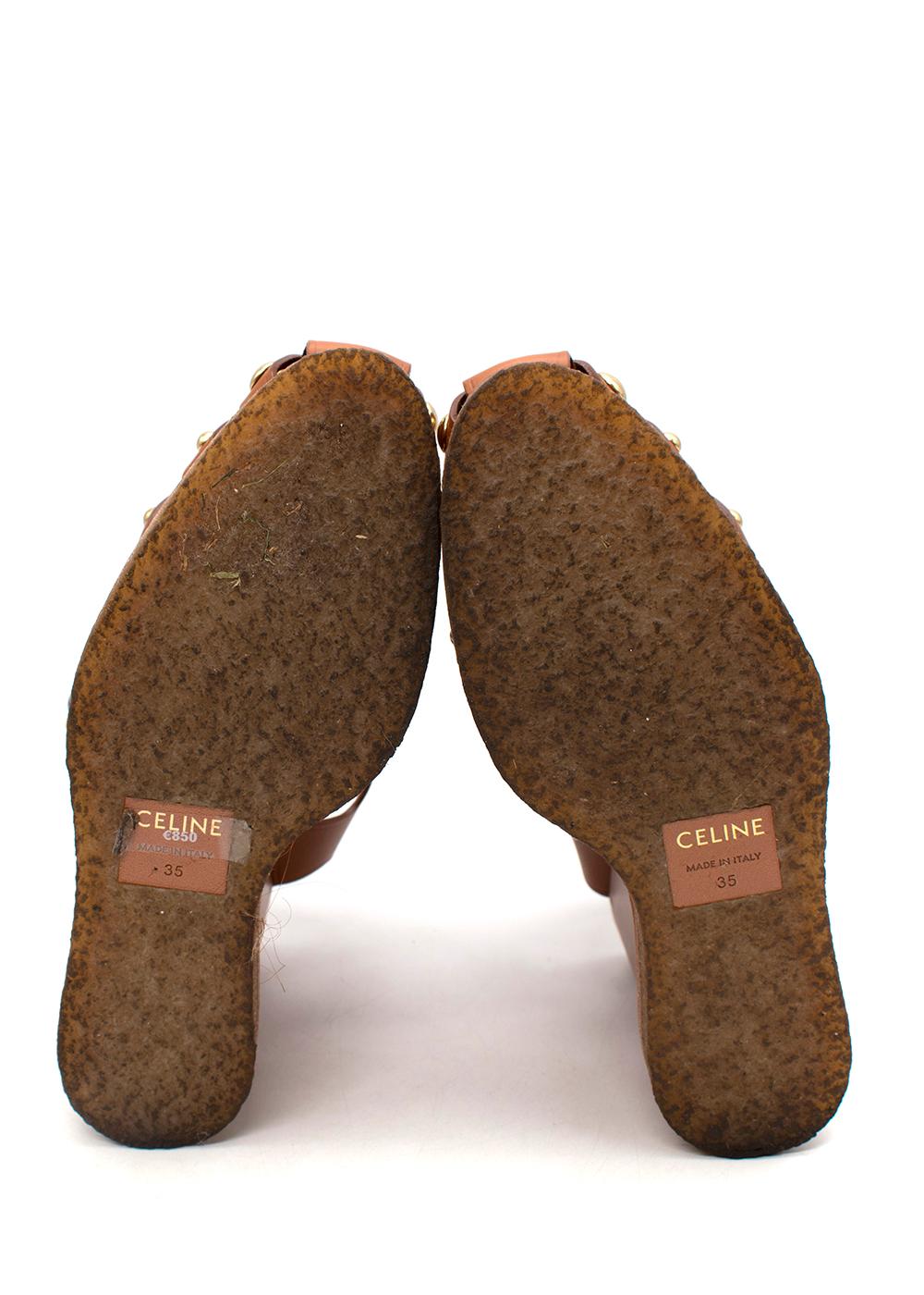 Braune und hellbraune Ledersandalen mit Keilabsatz von Celine Manon 3