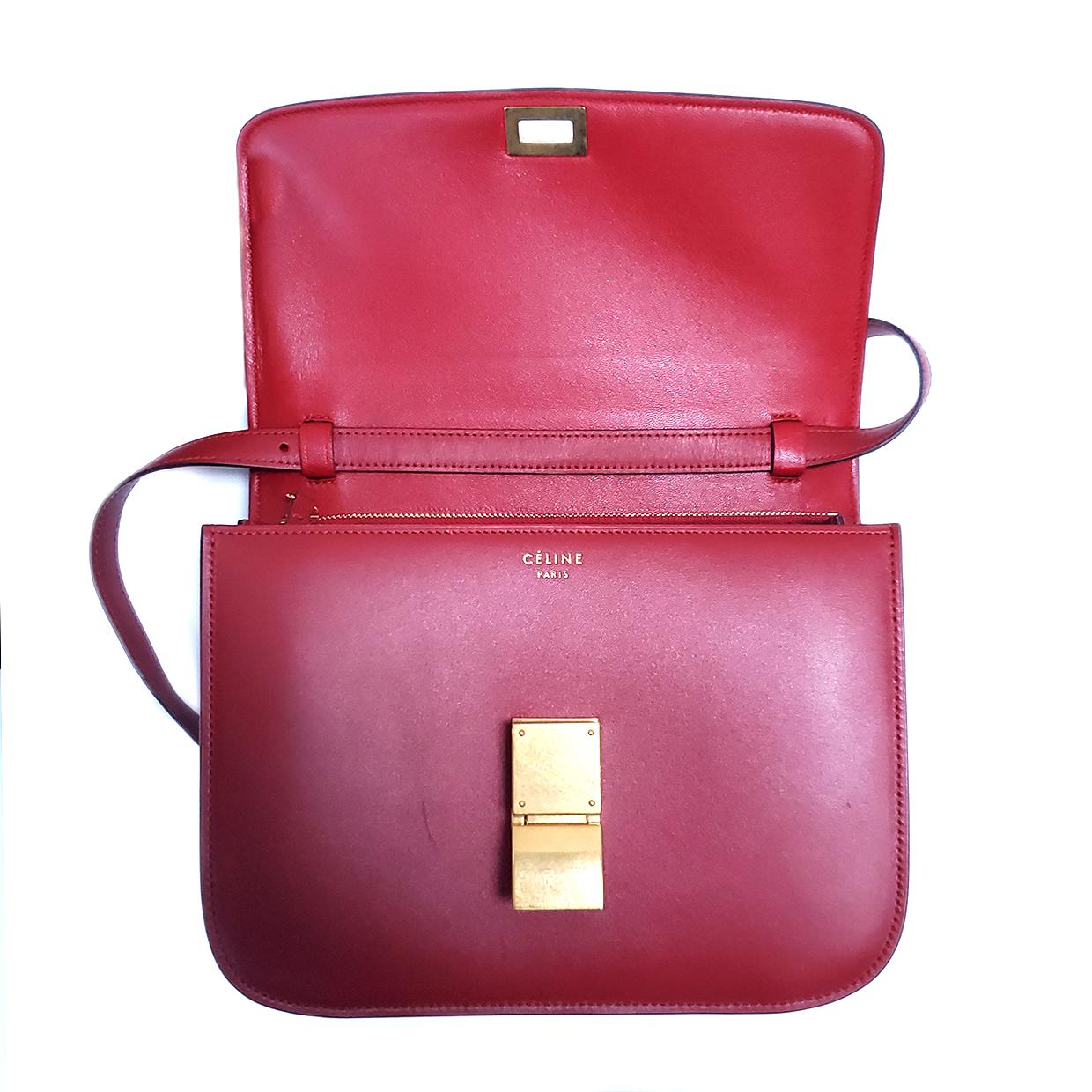 Celine Medium Classic Red Leather Shoulder Bag 1