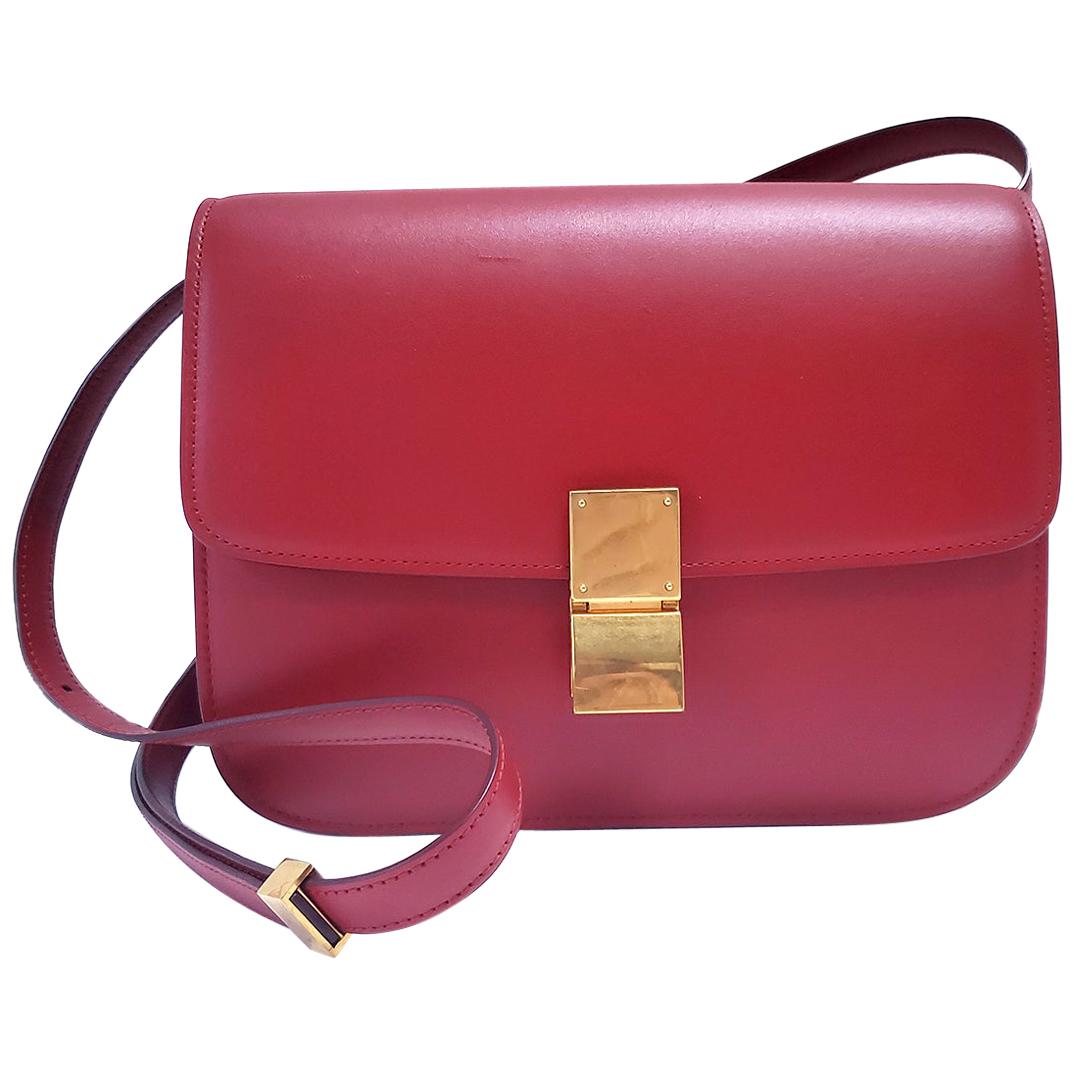 Celine Medium Classic Red Leather Shoulder Bag