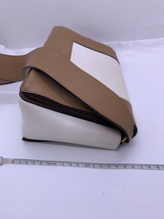 Celine Medium Frame Bi-Color Smooth Calfskin Shoulder Bag Tan and White