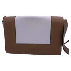 Celine Medium Frame Bi-Color Smooth Calfskin Shoulder Bag Tan and White