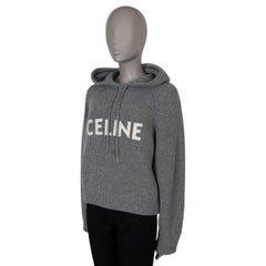 CELINE medium grey wool 2022 LOGO HOODED RIB-KNIT Sweater L