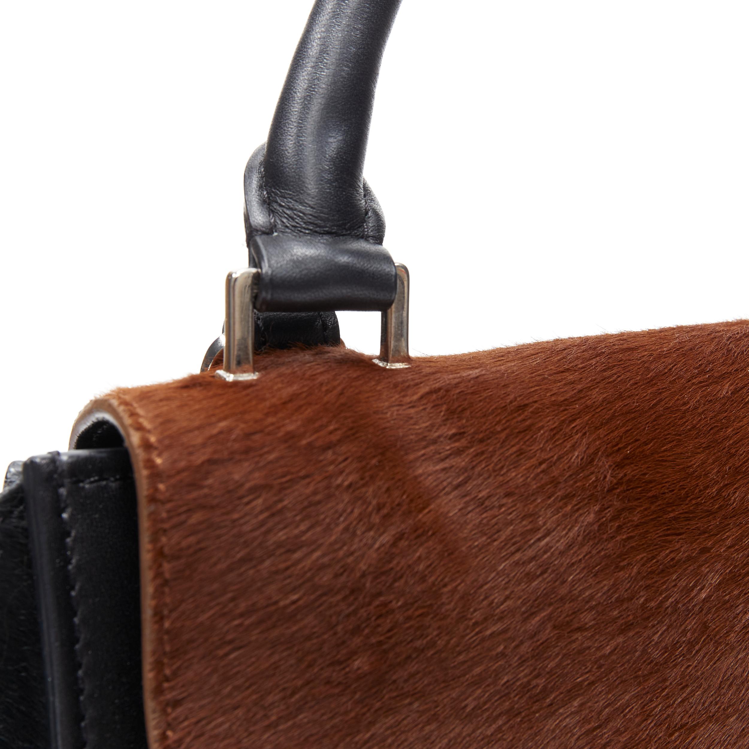 CELINE Medium Trapeze black brown horse hair silver buckle crossbody satchel bag 2