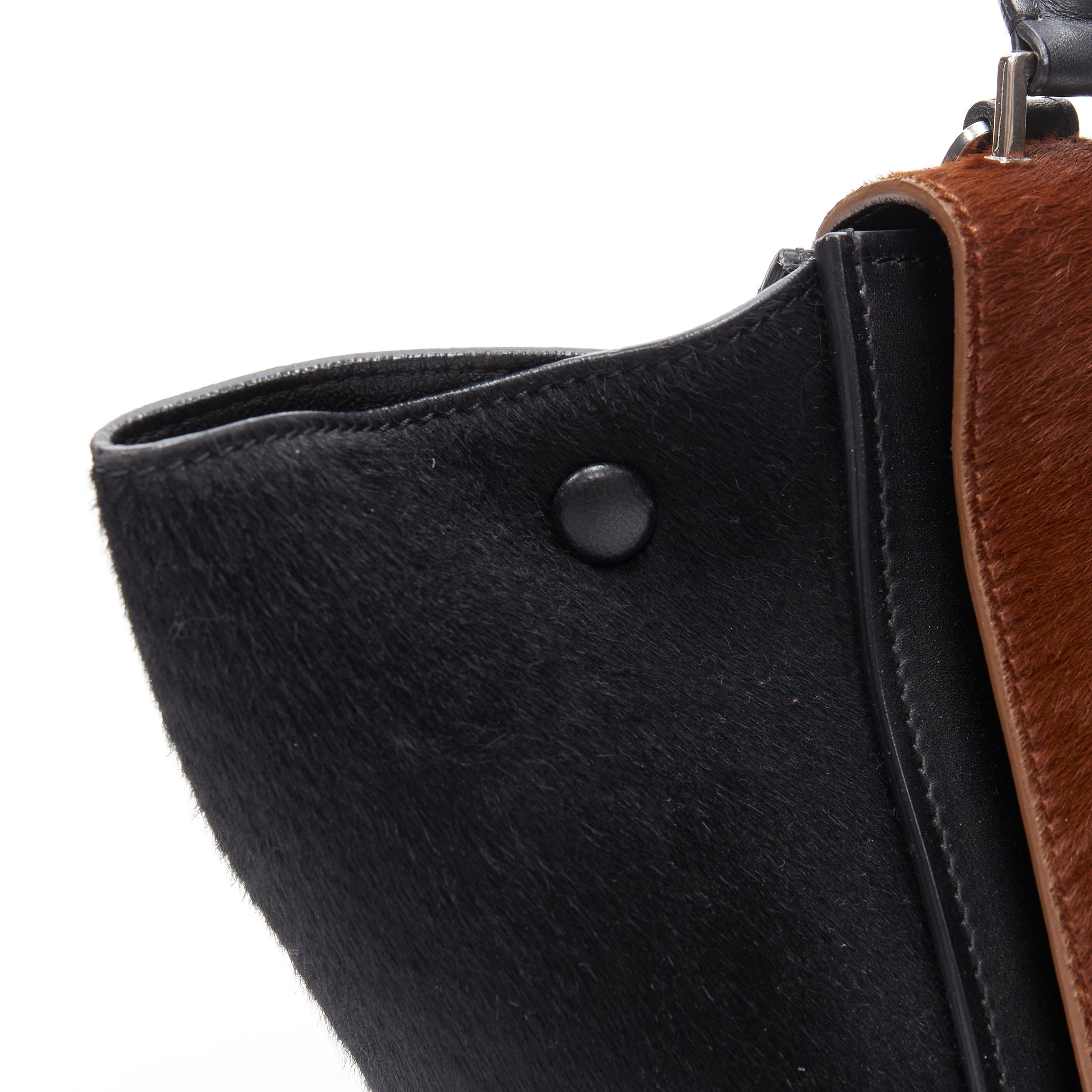 CELINE Medium Trapeze black brown horse hair silver buckle crossbody satchel bag 3
