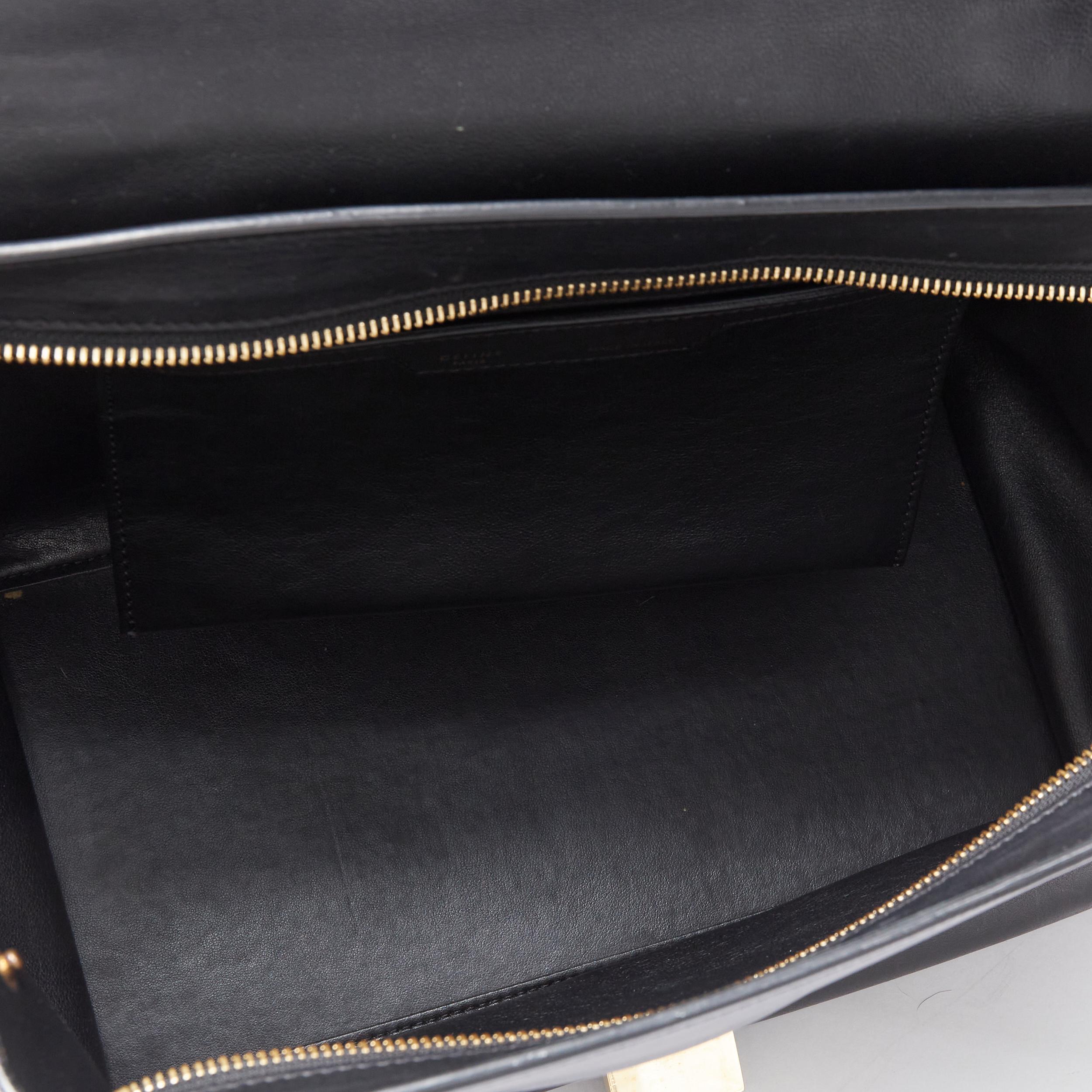 CELINE Medium Trapeze black embossed suede gold buckle crossbody satchel bag 5