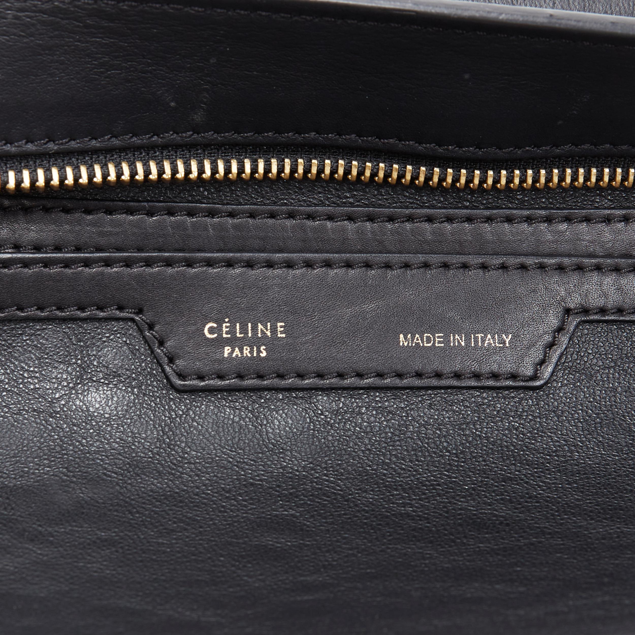 CELINE Medium Trapeze black embossed suede gold buckle crossbody satchel bag 6