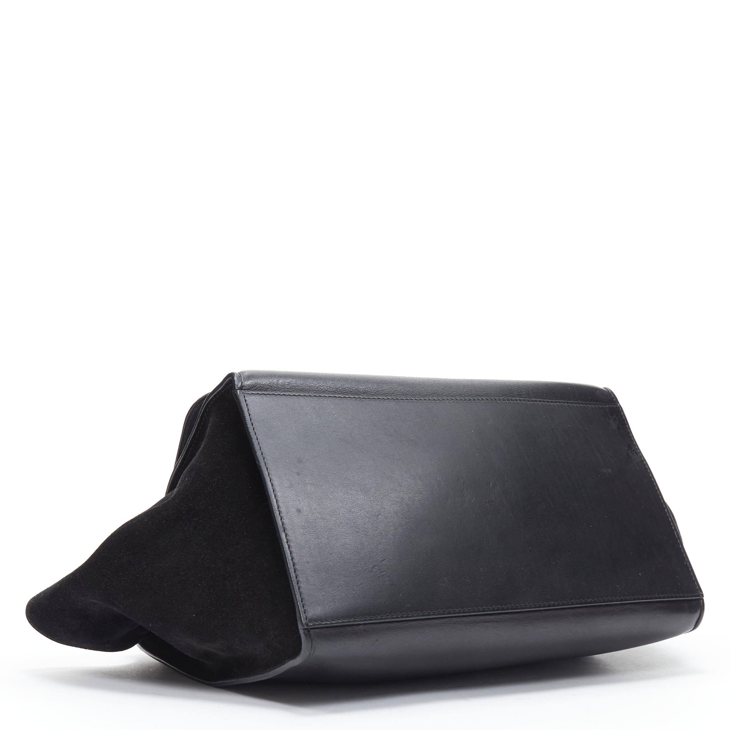 Women's CELINE Medium Trapeze black embossed suede gold buckle crossbody satchel bag