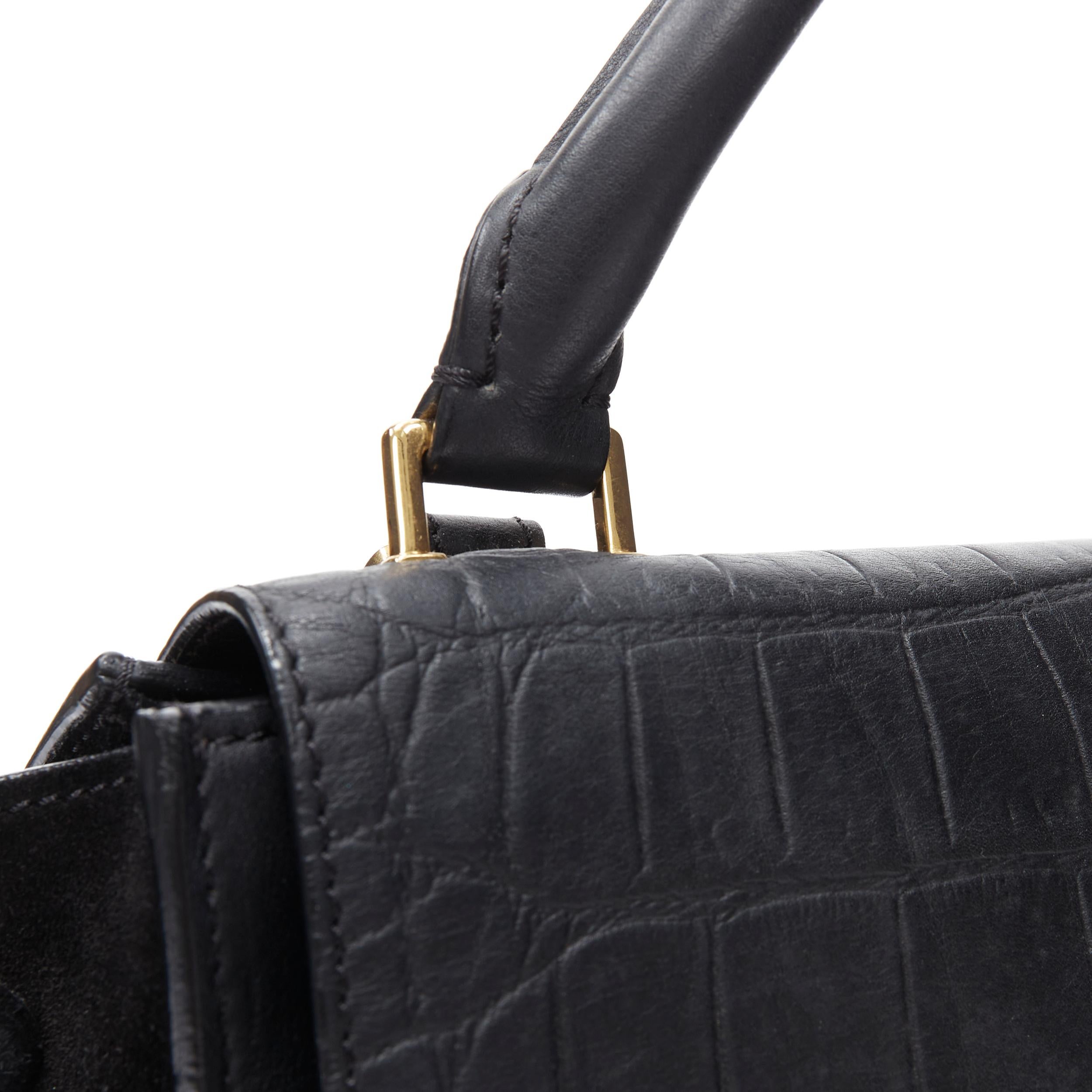 CELINE Medium Trapeze black embossed suede gold buckle crossbody satchel bag 1