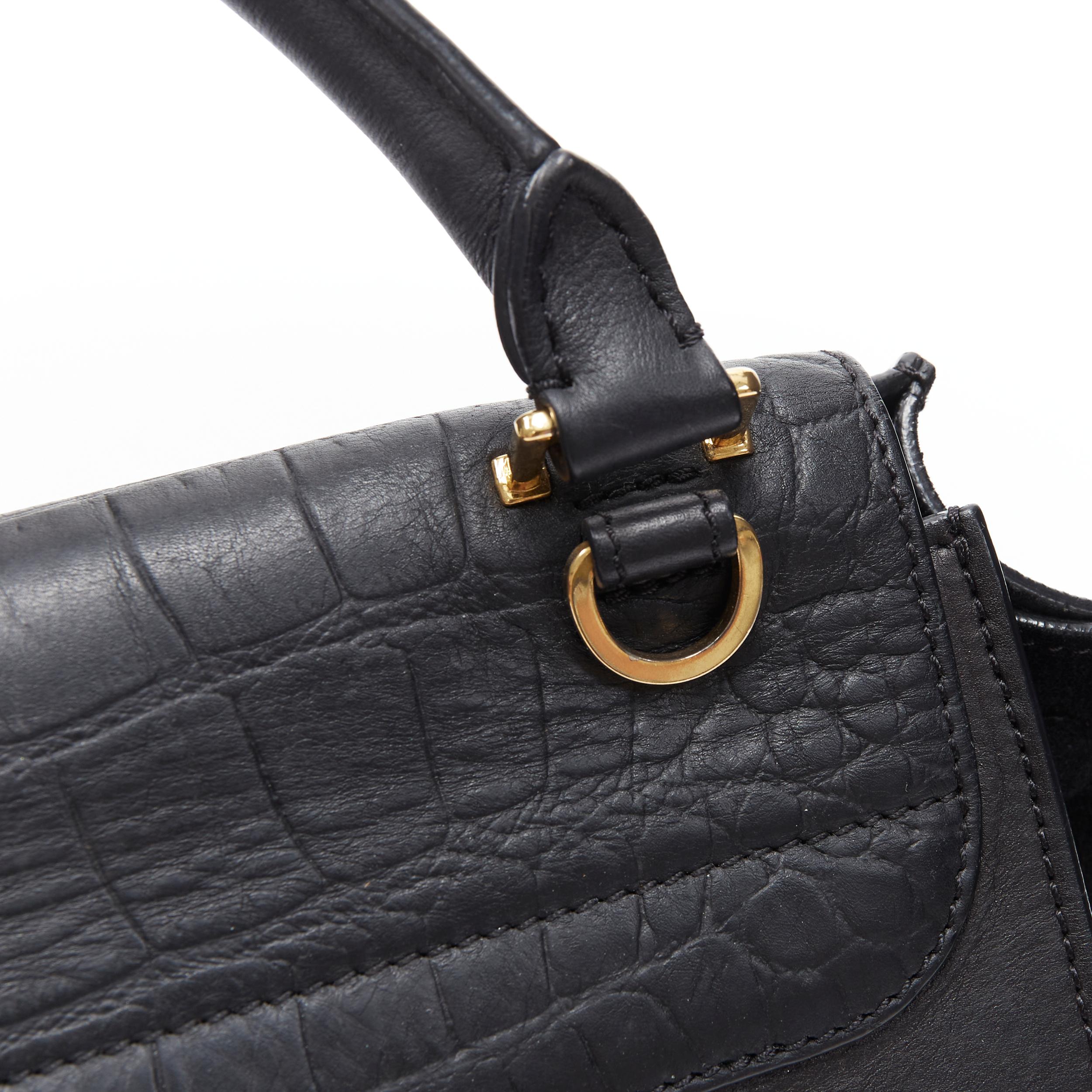 CELINE Medium Trapeze black embossed suede gold buckle crossbody satchel bag 3