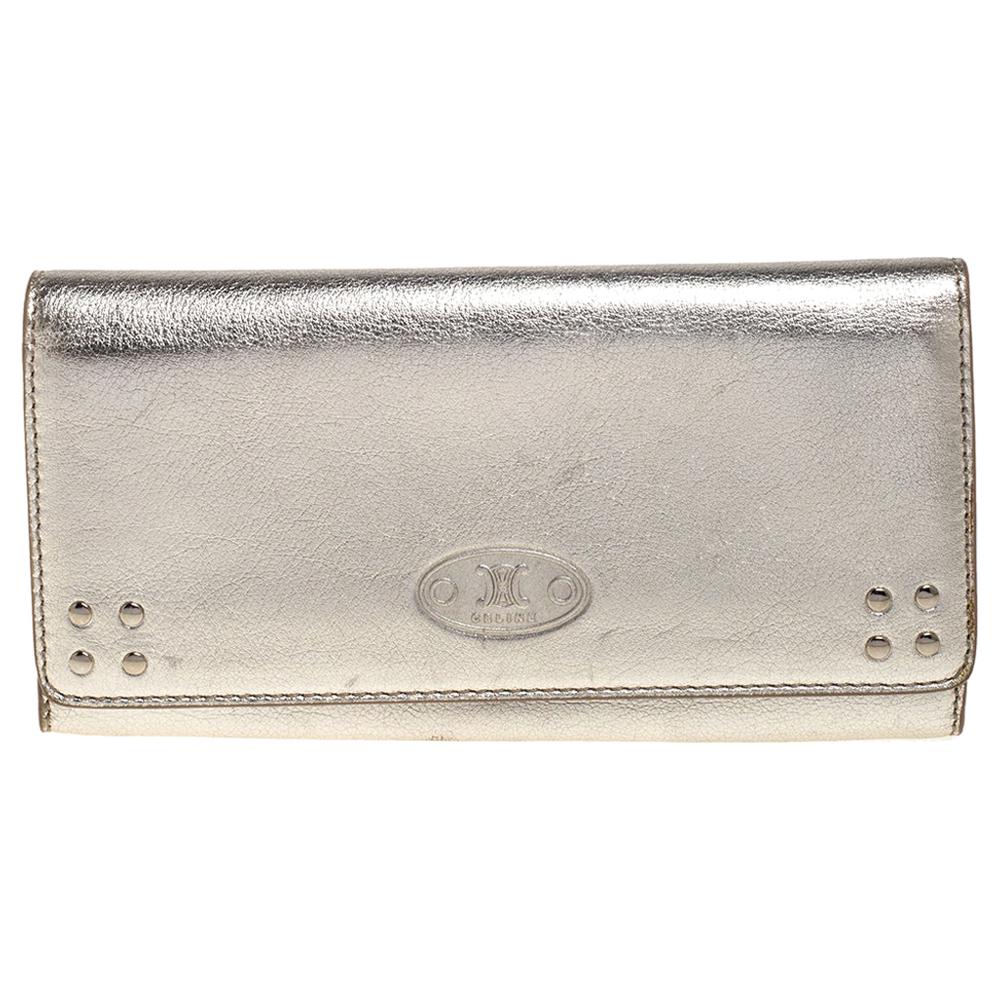 Celine Metallic Gold Leather Flap Continental Wallet For Sale