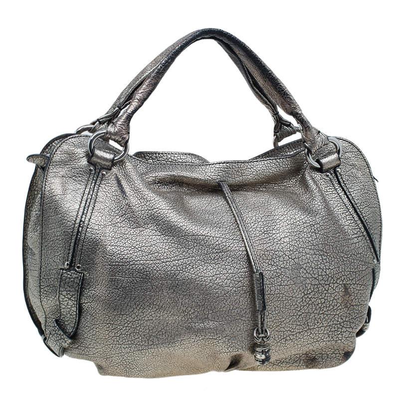 Celine Metallic Silver Leather Large Bittersweet Hobo In Good Condition In Dubai, Al Qouz 2