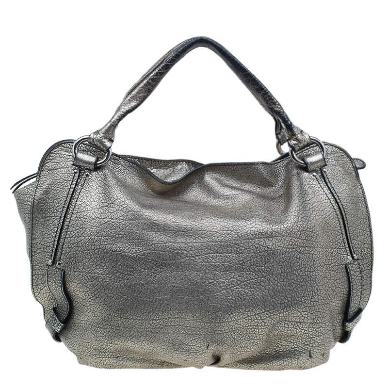 Women's Celine Metallic Silver Leather Large Bittersweet Hobo