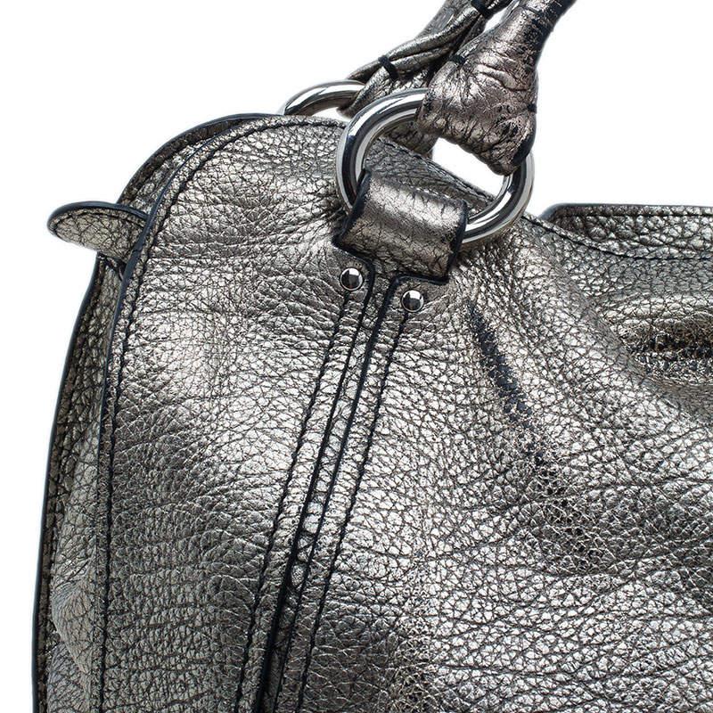 Celine Metallic Silver Leather Large Bittersweet Hobo 3