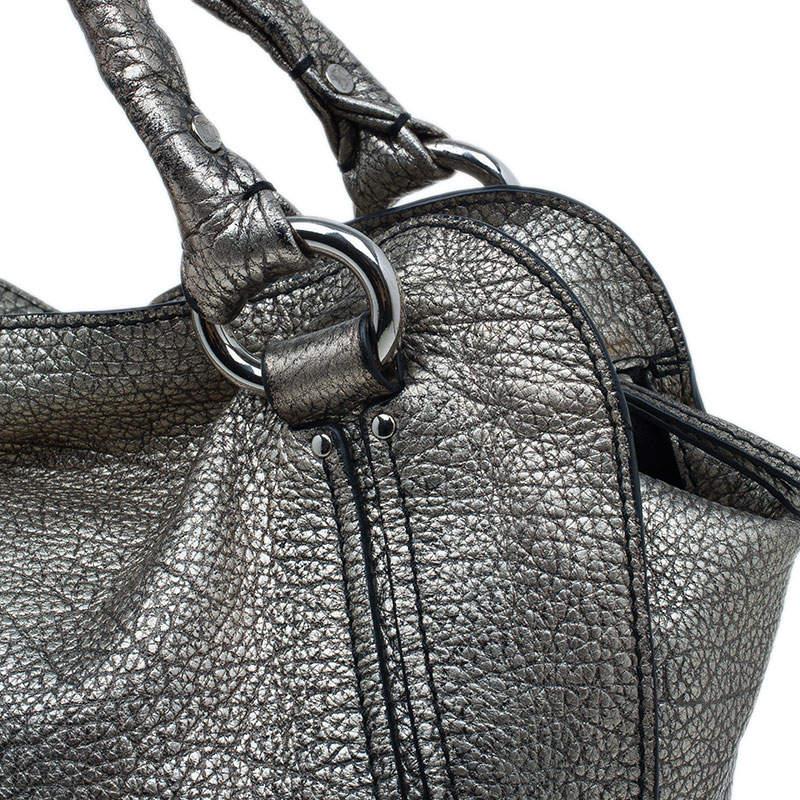 Celine Metallic Silver Leather Large Bittersweet Hobo 4