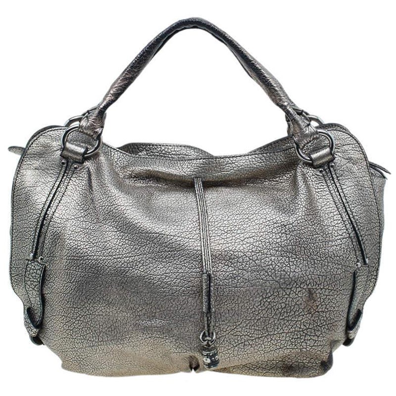 Celine Metallic Silver Leather Large Bittersweet Hobo