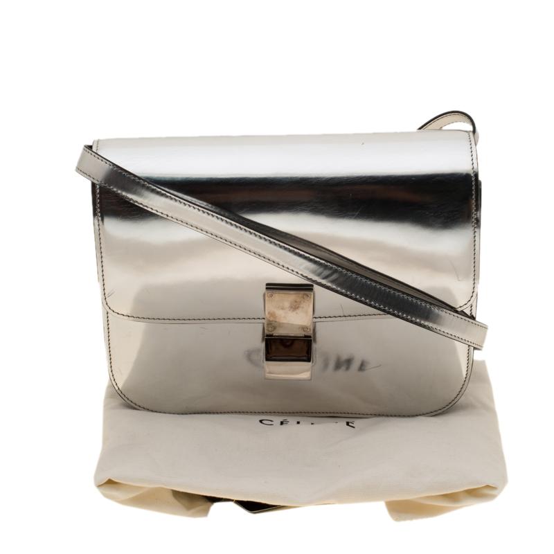 Celine Metallic Silver Leather Medium Classic Box Shoulder Bag 4