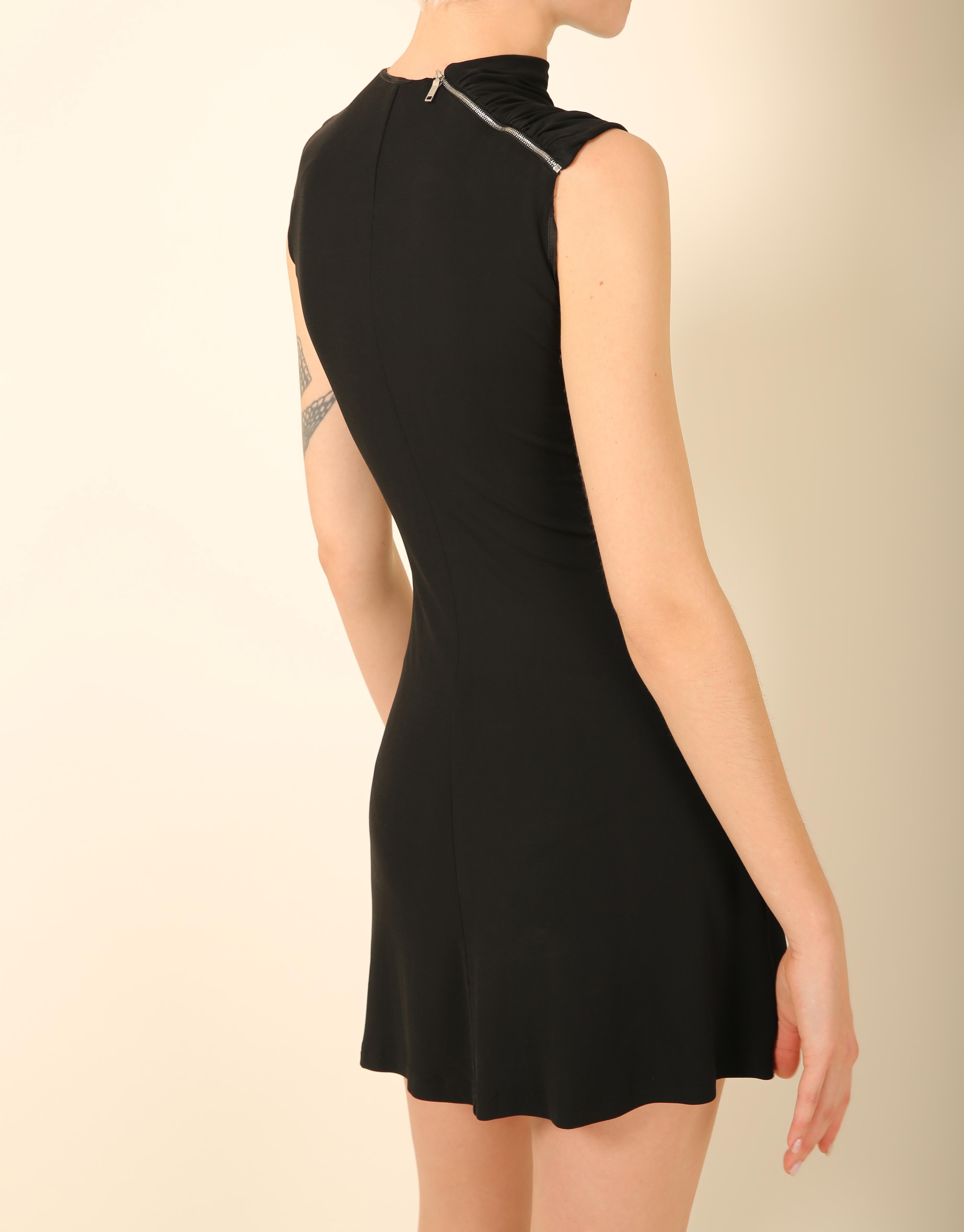 Celine Michael Kors black silver zip up mock neck sleeveless tank mini dress 36 4