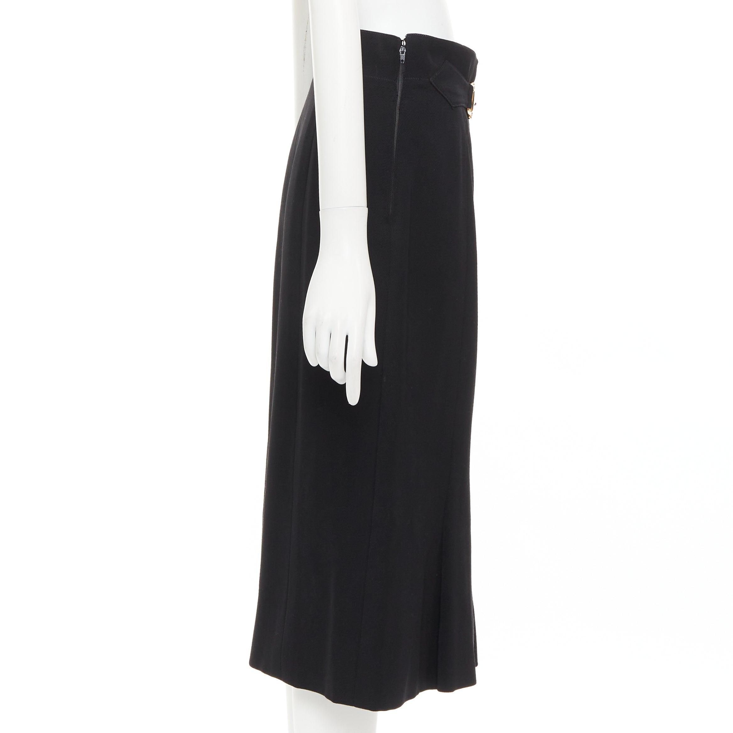 CELINE Michael Kors Vintage 100% wool gold horsebit buckle pleated skirt FR42 XL In Good Condition For Sale In Hong Kong, NT