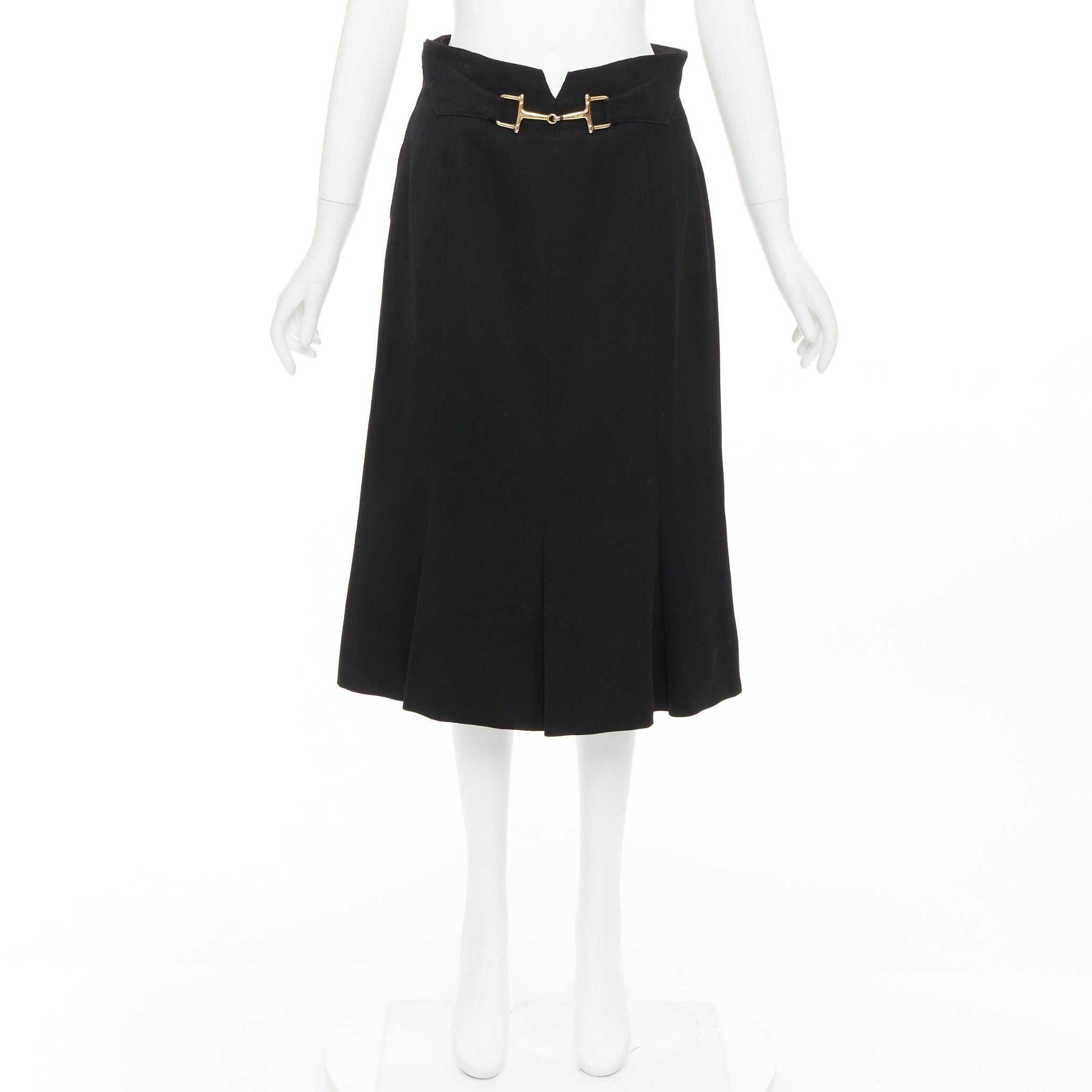 CELINE Michael Kors Vintage 100% wool gold horsebit buckle pleated skirt FR42 XL For Sale 4