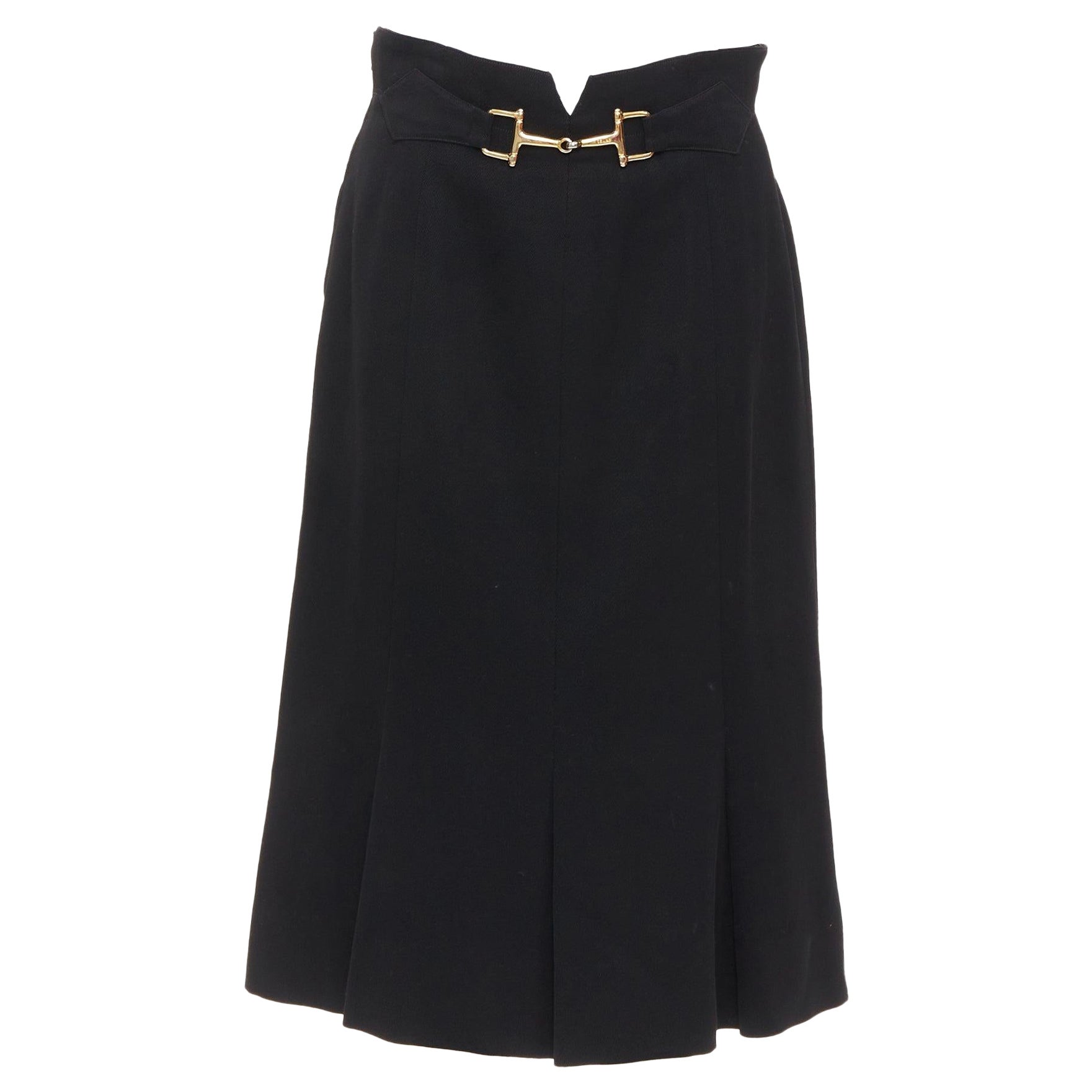 CELINE Michael Kors Vintage 100% wool gold horsebit buckle pleated skirt FR42 XL For Sale