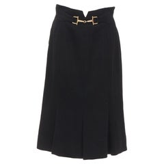 CELINE Michael Kors Vintage 100% lana falda plisada con hebilla dorada FR42 XL