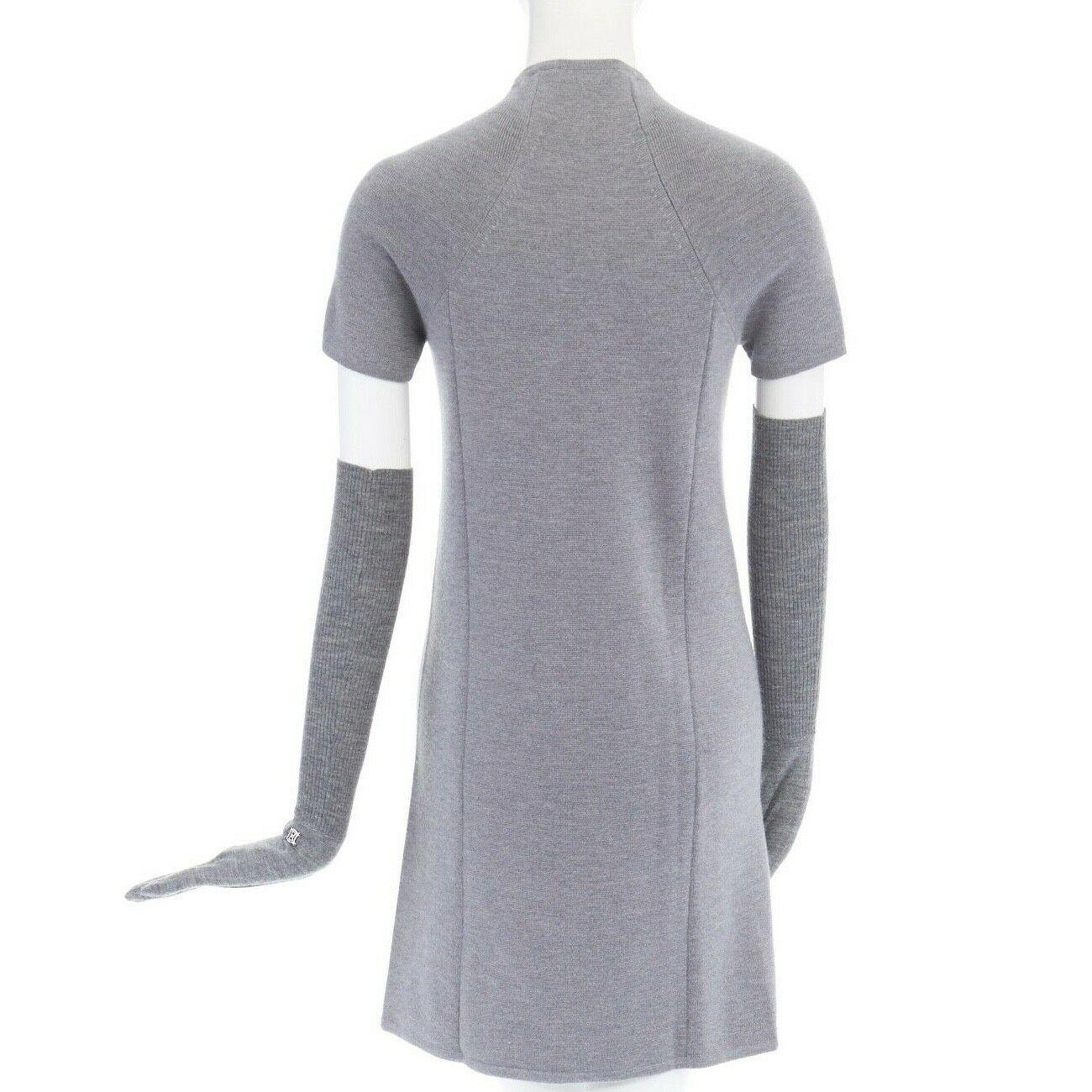 Gray CELINE MICHAEL KORS Vintage silk cashmere leather tassel sweater dress glove S