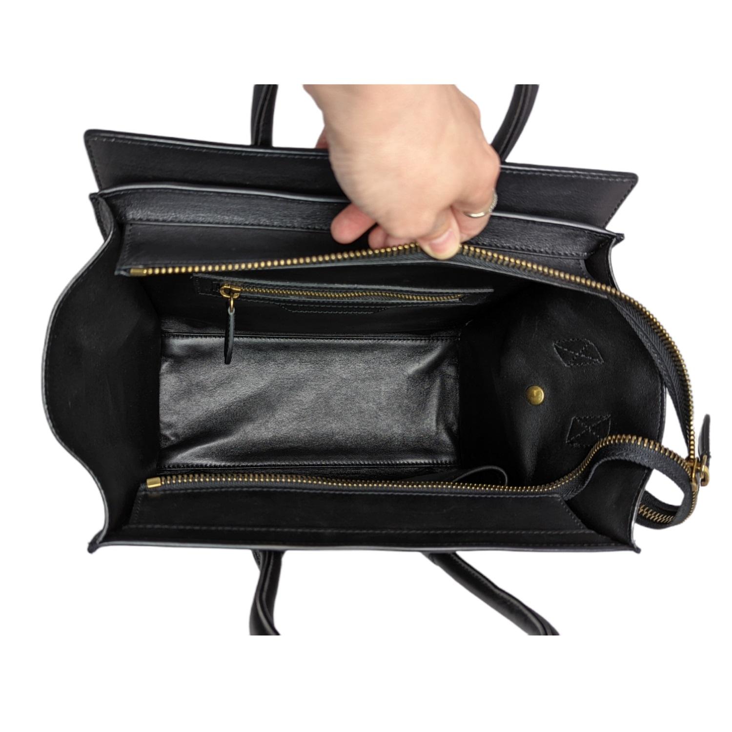 micro luggage handbag in smooth calfskin black